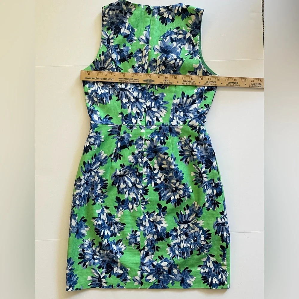 J.Crew Floral Sleeveless Sheath Dress in Textured Cotton -‎ Green/Blue - Size 0